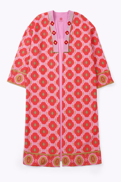 Long printed coat in cotton and viscose cashmere with pockets